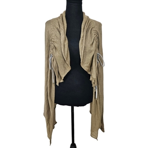 Fabiana Fillippi Italian Flax Linen Blend Beige Cinched Open Draped Cardigan L - Picture 8 of 11